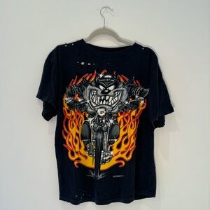 Vintage 1997 Looney Tunes Taz Biker Flames Distressed T-Shirt